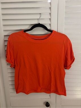 Free People Bright Orange Short Sleeve Crewneck Tee
